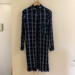 Zara plaid blue tunic button up top